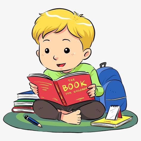 Kids Learning Alphabet, Reading Books Illustration, Reading Cartoon, Kids Cartoon Characters, Kids Reading Books, School Murals, Petite Section, Cartoons Png, Cartoon Boy