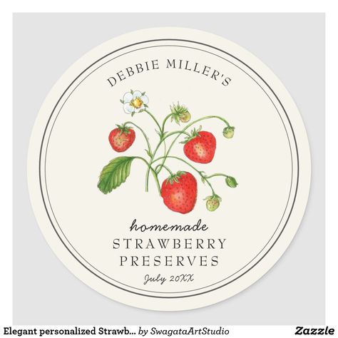 Strawberry Jam Label, Jar Sticker Design, Vintage Jam Jar, Preserves Labels, Strawberry Stickers, Jam Labels, Jam Jar Labels, Label Produk, Jam Gift