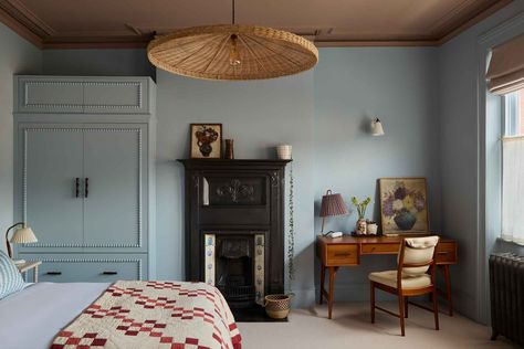 Kittiwake Farrow And Ball Bedroom, Paint Drenching Bedroom, Oval Room Blue Farrow And Ball, Kittiwake Farrow And Ball, Farrow Ball Bedroom, Farrow And Ball Bedroom, Color Drenching, Attic Makeover, Oval Room Blue