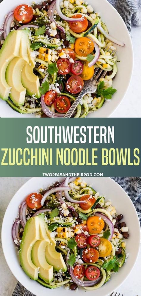 This easy and healthy zucchini recipe is perfect for summertime and a great meal prep recipe. You will love this light and refreshing zucchini noodle recipe! Perfect for a light lunch or dinner! Zucchini Noodle Recipes Vegetarian, Mexican Zoodles, Zucchini Bowls, Zucchini Bowl, Zucchini Noodle Recipe, Veggie Noodle, Recipes Zucchini, Zucchini Recipes Healthy, Charred Corn