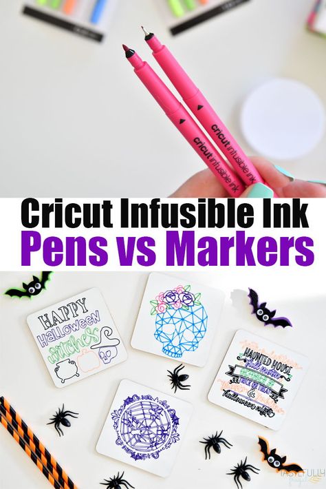 Learn when and how to use Infusible Ink Pens and Markers from Cricut Infusable Ink Markers, Infusible Ink Marker Projects, Infusible Ink Pen Projects, Cricut Infusible Ink Pens, Infusible Ink Pens, Vellum Crafts, Pen Projects, Pens And Markers, Cricut Help