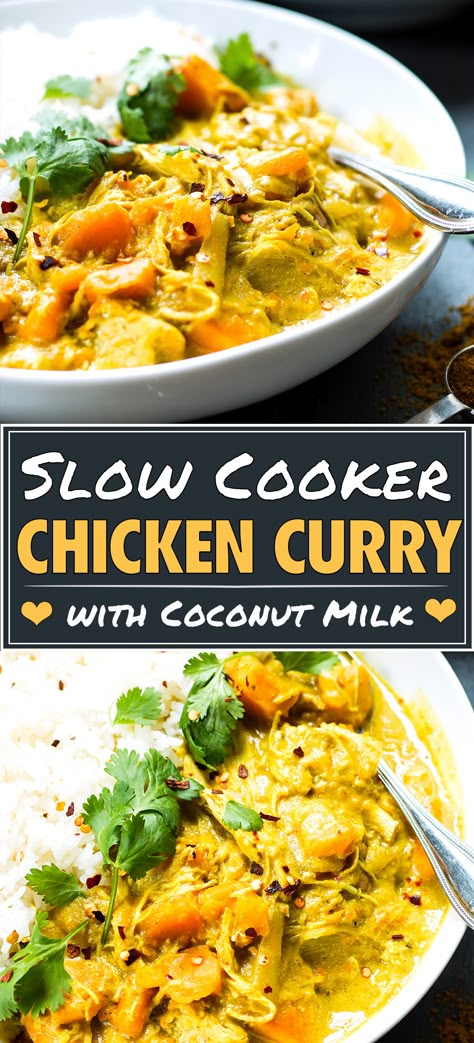 Slow Cooker Kip, Chicken Curry With Coconut Milk, Curry With Coconut Milk, Slow Cooker Chicken Curry, Kari Ayam, Easy Slow Cooker Chicken, Crockpot Healthy, Coconut Milk Curry, Curry Dishes