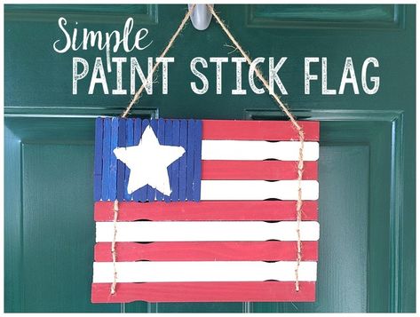 Simple Paint Stick Flag Painted Sticks Decor, Paint Stick Flag, Tablecloth Wreath, Paint Sticks Projects, Paint Stick Crafts, American Flag Painting, Flag Diy, Memorial Day Decorations, Flag Crafts