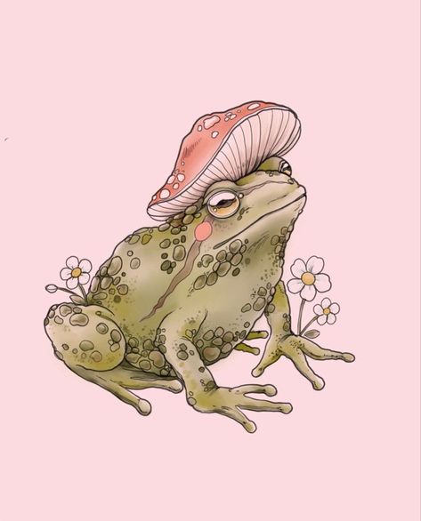 Frog Snail Mushroom Tattoo, Frog With Flower Hat Tattoo, Whimsical Frog Tattoo, Magic Frog Tattoo, Flying Frog Drawing, Frog With Mushroom Hat Tattoo, Fairy Frog Drawing, Frog With Cowboy Hat Tattoo, Frog With Wings Drawing