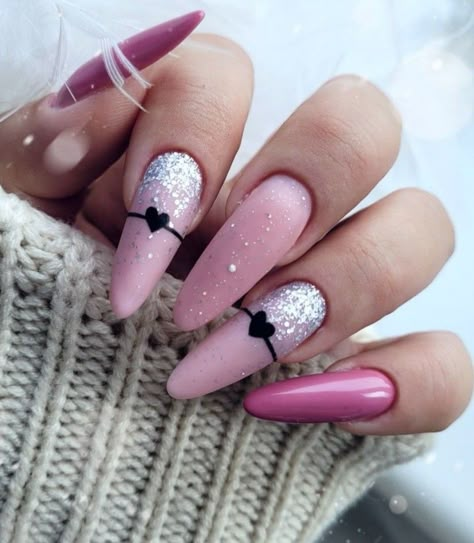 Pink Unicorn Nails, Beauty Nails Design, Almond Shape Nails, Nail Polish Ideas, Polish Ideas, Heart Nails, Bling Nails, Valentines Nails, Stiletto Nails