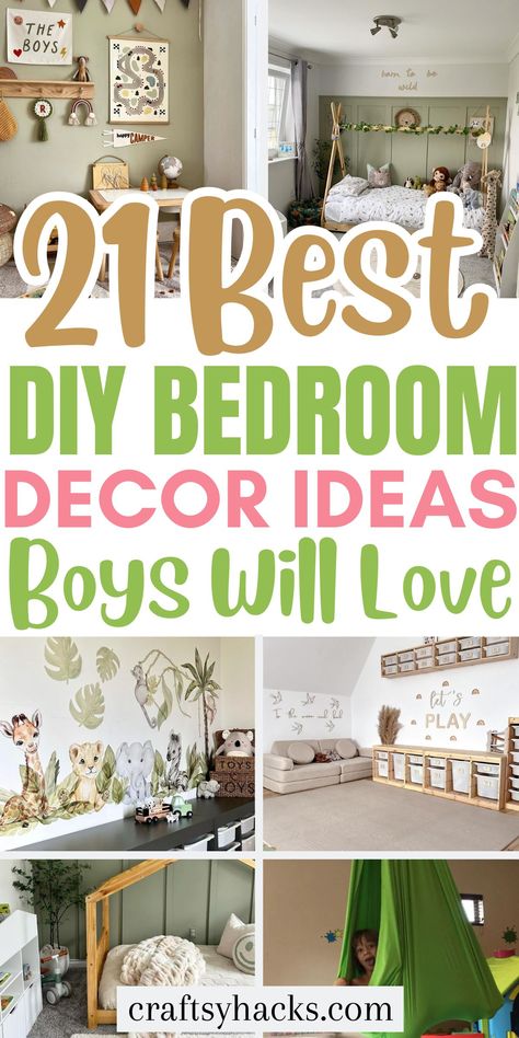 Transform your son's room with these DIY home decor ideas that will make his space special. From custom bedroom decorations to upcycled bedroom furniture, these DIY projects add personality and style to any boy’s room. Diy Boys Room Decor Ideas, Toddler Bedding Ideas, Boys Green Bedroom Ideas, Boys Green Bedroom, Diy Boy Room, Boys Bedroom Ideas Toddler, Upcycled Bedroom Furniture, Boy Headboard, Bunk Bed Decor