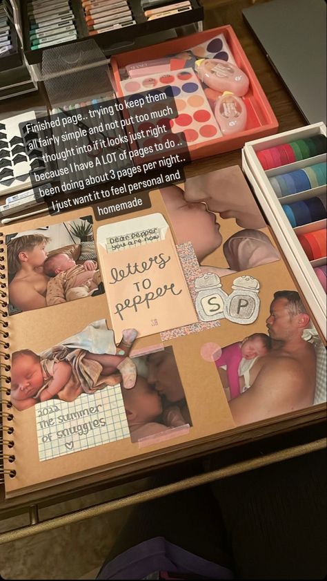 Scrapbook Baby Book Ideas, Memory Book Diy, Pregnancy Scrapbook, Baby Books Diy, Baby Scrapbook Pages, Kids Memories, Scrapbook Book, Baby Journal, Memory Scrapbook