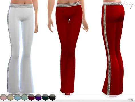 The Sims Resource - Embellished Flared Trousers Sims 4 Cc Flare Leggings, Sims Blueprints, Sims Tops, 2000s Pants, Sims 4 Cheats, Sims 4 Black Hair, Low Waist Pants, Low Waisted Jeans, Sims 4 Cc Shoes