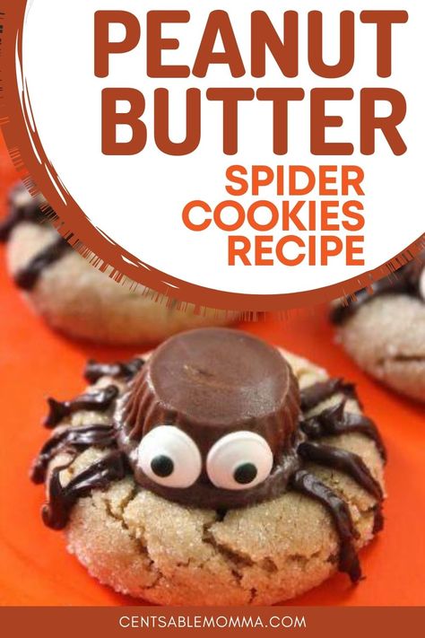 These peanut butter spider cookies are perfect to make with the kids for Halloween or to serve at your Halloween party. Can't beat the combo of peanut butter and chocolate! Halloween Spider Cookies, Peanut Butter Spider Cookies, Fun Halloween Snacks, Cookies For Halloween, Healthy Halloween Food, Chocolate Halloween, Spider Cookies, Peanut Butter Cup Cookies, Reeses Cups