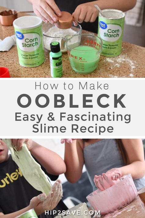 Try creating some gooey Oobleck as a classic science experience. In fact, your kids may have already made this at school, but it's a fascinating at-home activity for all ages. Oobleck is affectionately named after the substance that fell from the sky in the Dr. Seuss story Bartholomew and the Oobleck and is a mixture of just cornstarch and water. #kids #craft #slime #oobleck #diy Corn Starch Slime, Reggio Preschool, Cornstarch Slime, Kids Science Experiment, Oobleck Recipe, How To Make Oobleck, Bartholomew And The Oobleck, Cornstarch And Water, Sydney Summer