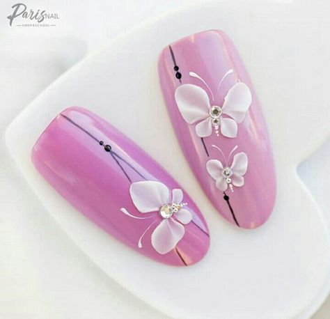 Butterfly 3d Nail Art, 3d Acrylic Nails, 3d Nail Designs, 3d Nail Art Designs, Butterfly Nail Art, Nail Design Inspiration, Nail Art Designs Videos, Diy Nail Designs, Trendy Nail Design