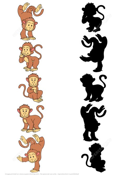 Shadow Matching Worksheets, Monkey Activities For Toddlers, Monkey Activities For Preschool, Monkey Puzzle Activities, Monkey Worksheet, Monkey Activities, Preschool Zoo Theme, Preschool Jungle, Shadow Activities