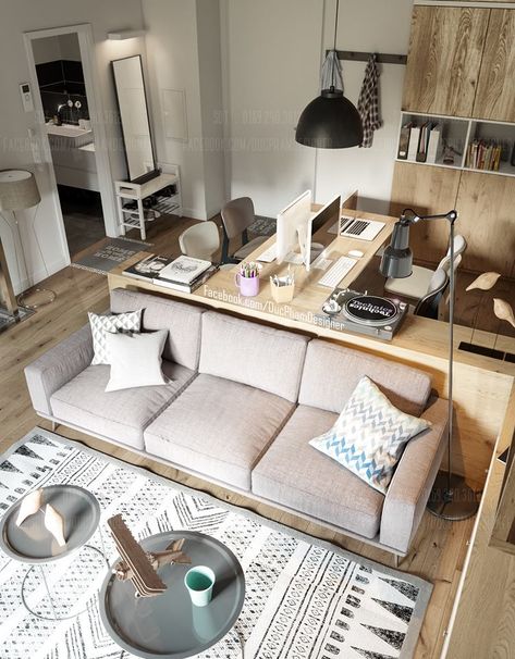 Small Apartment Office, Office Living Room Combo, Living Room Office Combo, Furniture Design Architecture, Living Room Workspace, Small Home Offices, Small Apartment Design, Small Apartment Living Room, Classroom Furniture