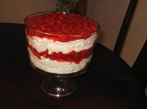 Cherries In The Snow Recipe Cherries In The Snow Recipe, Cherry Trifle Desserts, Cherry Delight Dessert, Cherries In The Snow, Delight Dessert, Snow Recipe, Angel Food Cake Desserts, Cherry Delight, Trifle Desserts