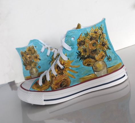 Van Gogh Wedding, Art On Shoes, Vincent Van Gogh Almond Blossom, Vase With Twelve Sunflowers, Diy Converse, Van Gogh Famous Paintings, Music Shoes, Sneakers Art, Painted Shoes Diy