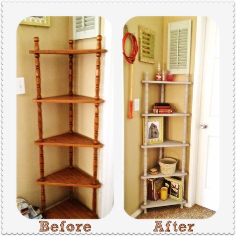 Jed and Ivy: "that little unusable space" -- grey corner shelving Corner Shelf Makeover, Corner Shelves Diy, Diy Corner Shelf, Motif Mandala Crochet, Country Shelves, Corner Shelving, Shelf Makeover, Corner Shelving Unit, Bathroom Corner Shelf