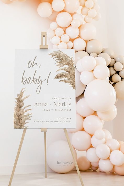 Baby Shower Poster Board Ideas, Baby Shower Open House Ideas, Boohoo Theme Baby Shower, Pampas Grass Baby Shower Decor, Pampas Baby Shower Decor, Pampas Grass Welcome Sign, Girl Baby Shower Themes Boho Pink, Baby Shower Welcome Board, Boho Baby Shower Welcome Sign