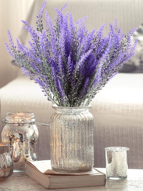 Lavender Centerpieces, Purple Bouquets, Wine Bottle Candles, Lavender Bouquet, Artificial Bouquet, Candle Room, Lavender Plant, Lavender Flowers, Fake Flowers