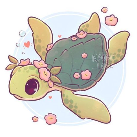 Naomi Lord Art, Cute Turtle Drawings, Naomi Lord, Sea Turtle Drawing, Kawaii Turtle, Cartoon Turtle, Turtle Drawing, Sea Turtle Art, Cute Kawaii Animals