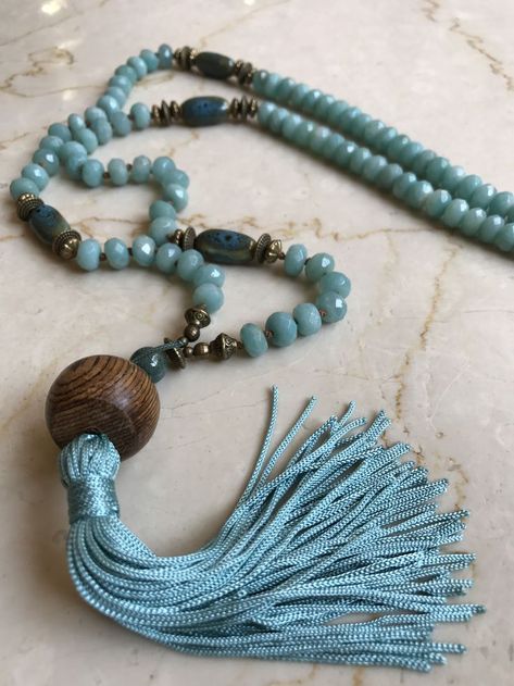 Mala 108 beads necklace  -Amazonite Mala Jewelry, Necklace Butterfly, Mala Bead Necklace, Tassel Top, Diy Collier, Beads Mala, Beaded Tassel Necklace, Beaded Jewels, Tassel Jewelry