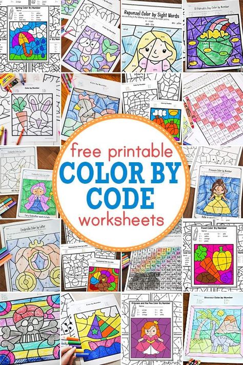 Calling all kindergartners! Get ready for an exciting adventure with our FREE printable color by code worksheets! These color by number kindergarten allow kids to enjoy hours of fun coloring while practicing a range of skills such as numbers, letter recognition, sight words, addition, Spanish, and more! We have hundreds of color by number pintables to choose from including animals, dinosaurs, ocean, space, seasonal, Disney, princess, holidays, fairy tales and more! Color Puzzles Free Printable, Color By Code Free Printable, Free Color By Number Printables, Color By Number Kindergarten, Christmas Division, Number Worksheets For Kindergarten, Color By Number Printable Free, Number Kindergarten, Very Hungry Caterpillar Printables