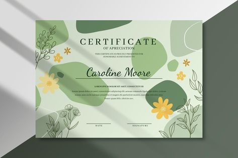 Floral certificate template with leaves | Free Vector #Freepik #freevector #floral #certificate #template #education Cute Certificate Design, Cute Certificate Templates, Certificate Design Template Backgrounds, Creative Certificate Design Ideas, Aesthetic Certificate, Certificate Design Ideas, Education Graduation, Certificate Layout, Certificate Of Achievement Template