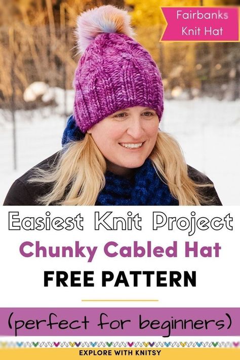 Grab this FREE easy chunky knit hat pattern that's perfect for beginners. Uses super bulky yarn such as Malabrigo Rasta. This is a simple pattern and a quick project that is perfect for beginners who wants to start knitting cables. Knitting cables using bulky yarn is a great way to add texture to your knits without a lot of effort. Give this pattern a try. Cable Hat Pattern Free, Chunky Knit Hat Pattern, Cables Knitting, Cable Knit Hat Pattern, Knitting Cables, Cabled Hat Pattern, Easy Knit Hat, Knit Hat Pattern, Beanie Knitting Patterns Free