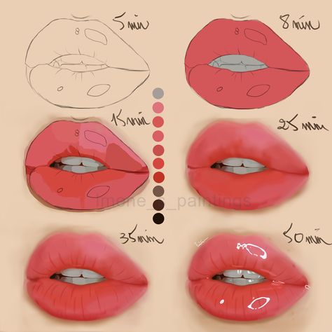 Lip Doodles, Glossy Lips Drawing, Draw Anime Lips, Lip Tutorial Drawing, How To Draw Lips, Rembrandt Paintings, Pop Art Lips, Draw Lips, Anime Lips