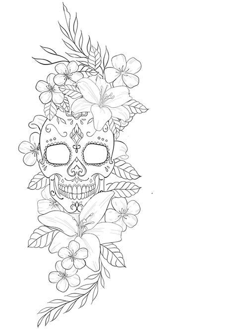 Calf Tattoo Stencil, Sugar Skull Tattoos For Women, Tattoo Ideas Female Stencil, Sugar Skull Tattoo Design, Sugar Skull Art Drawing, Skull Tattoo Flowers, Sugar Skull Tattoo, Chicanas Tattoo, Tattoo Wallpaper