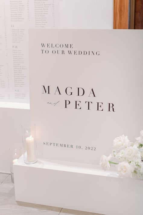 Modern Minimalist Wedding Welcome Sign, Modern Elegant Wedding Signage, Classic Wedding Signs, Timeless Seating Chart, Welcome Seating Chart Wedding, Wedding Welcome Sign And Seating Chart, Seating Chart Wedding Ideas Elegant, Classic Wedding Seating Chart, White Wedding Seating Chart