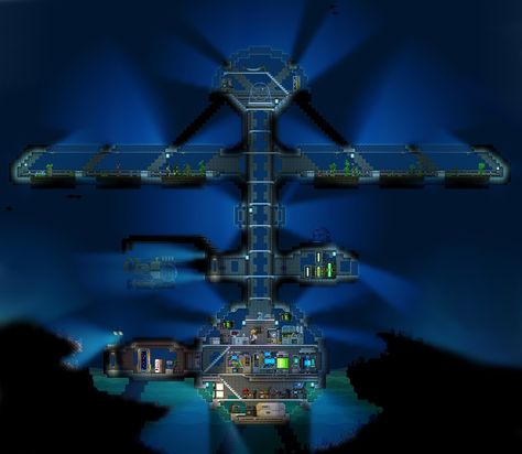 Starbound Building, Terraria Castle, Terraria Design, Frozen Ocean, Terrarium Base, Terraria House Design, Terraria Builds, Game Studio, Ocean World