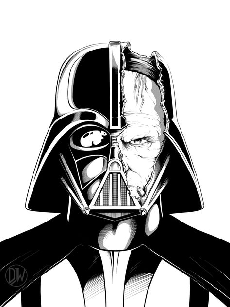 Darth Vader Outline, Vader Drawing, Darth Vader Cartoon, Darth Vader Drawing, Darth Vader Face, Face Drawing, Darth Vader, Star Wars, Tattoos