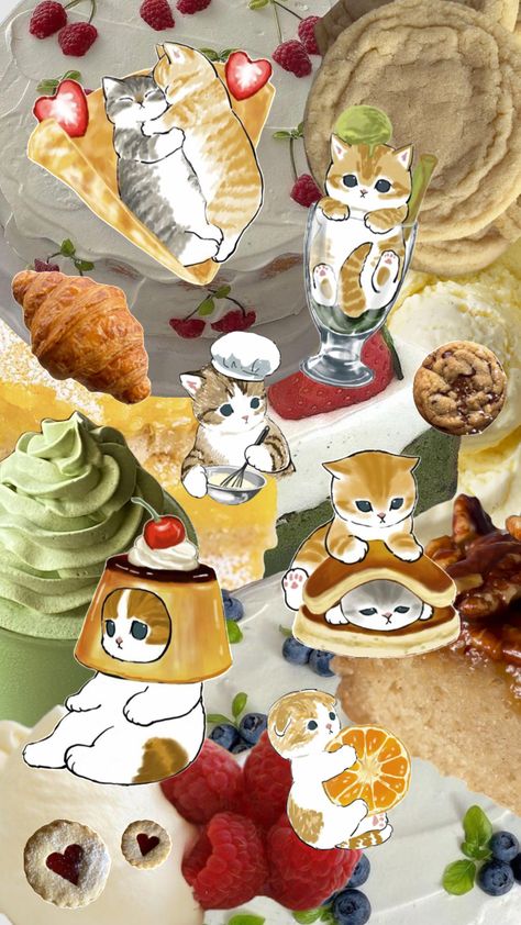 #mofusand #dessert #pastry #baking #food #sweet #cat #collage #wallpaper #aesthetic #moodboard Cat Collage Wallpaper, Wallpaper Aesthetic Moodboard, Collage Wallpaper Aesthetic, Cute Iphone Wallpaper Tumblr, Cat Collage, Paper Dolls Diy, Sweet Cat, Collage Wallpaper, Food Sweet