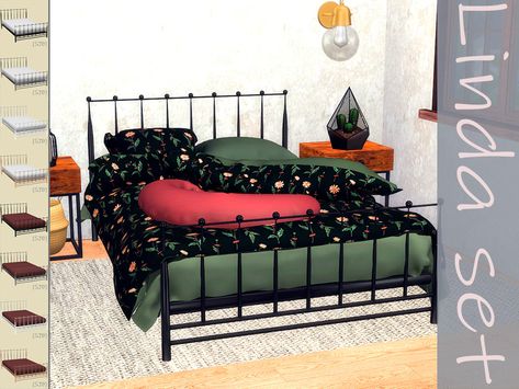 The Sims Resource - [SJB] Linda set double iron bed by Ylka Sims 4 Metal Bed, Sims 4 Headboard, Bed Frame Sims 4 Cc, Sims 4 Bed Frames Cc, Sims 4 Cc Bed Frame, Ts4 Bed Cc, Grunge Bed, Rod Iron Bed, Black Iron Beds