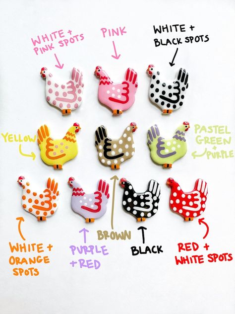 Chicken Magnet, Funky Magnets, Chicken Jewelry, Polymer Clay Chicken Earrings, Chicken Earrings, Chicken Clay, Magnet Design, Clay Chicken, Clay Pin Ideas