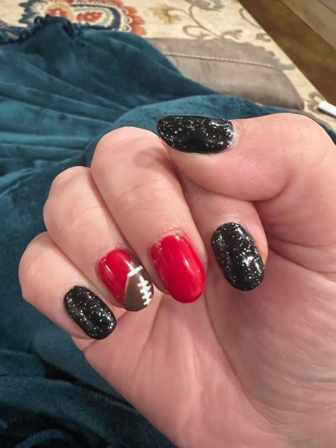 Love how my nails turned out for the Mayfield Cardinal football season! Red And Black Football Nails, Nails Red And Black, Football Nails, Cardinals Football, Nails Red, My Nails, Football Season, Red Nails, Red And Black