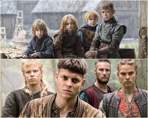 #Ubbe - the first son born to Aslaug and Ragnar, #Hvitserk - the second son, only slightly younger than Ubbe, #Sigurd "Snake-in-the-Eye" - the third son whom Aslaug, #Ivar "the Boneless" - the fourth and youngest son of Aslaug. Sons Of Ragnar, Vikings Valhalla, Ragnar Lothbrok Vikings, Vikings Show, Viking Series, Vikings Tv Show, Vikings Tv Series, Ivar The Boneless, Character Fashion