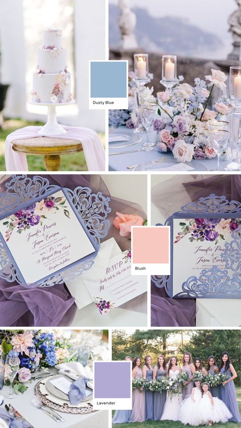 Periwinkle Blue Wedding, Dusty Blue And Blush Wedding, January Wedding Colors, April Wedding Colors, Purple And Blue Wedding, Bridal Party Table, Periwinkle Wedding, Blue Purple Wedding, Pastel Wedding Theme