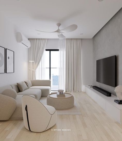 All White Living Room, Airy Living Room, Studio Apartment Living, Narrow Living Room, House Vibes, Small Living Room Design, Deco Studio, Apartment Living Room Design, Washroom Design