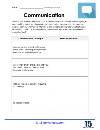 Communication Techniques Worksheet - 15 Worksheets.com Communication Worksheets, Worksheets For Middle School, Holiday Science, Paper Presentation, Kindergarten Social Studies, Communication Techniques, Think Before You Speak, Word Choice, School Communication