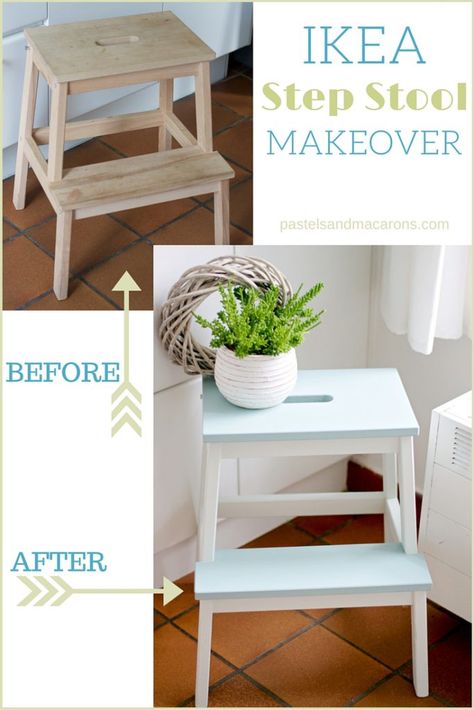 Turn your boring step stool into something fabulous with this Ikea Step Stool Makeover tutorial! Closet Step Stool, Craft Table Ikea, Ikea Step Stool, Macarons Easy, Stool Diy, Ikea Stool, Stool Makeover, Koti Diy, Diy Step