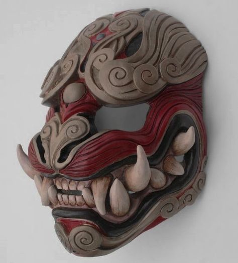 Hannya Maske, Mascara Oni, Lion Mask, Fu Dog, Japanese Mask, Oni Mask, Cool Masks, Masks Art, Art Japonais