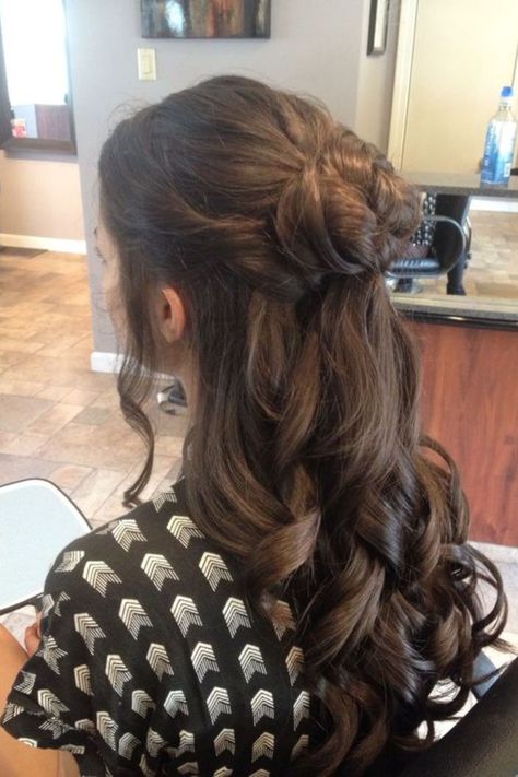 20 Chic Half Up Half Down Hairstyles For Black Hair 2023 Hair Up Half Down Prom Hair, Half Bun Half Down Wedding Hair, Half Up In A Bun Half Down Hair, Prom Hair Looks Half Up Half Down, Half Bun With Curls, Half Up Half Down Bun Homecoming Hair, Half Up Ball Hairstyles, Cute Half Up Half Down Prom Hairstyles, Curled Hair Half Up Half Down Bun