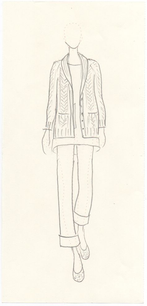 Cardigan Fashion Illustration, Cardigan Sketch Fashion Illustrations, Drawing Cardigan, Cardigan Sketch, Cardigan Drawing, Paris In April, April In Paris, Elizabeth Suzann, Flat Drawings