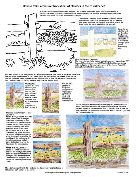 Watercolour Worksheet, How To Paint Landscapes, Watercolor Worksheet, Beginning Watercolor Tutorials, Perspective Composition, Watercolor Quotes, Picture Of Flowers, Paint A Picture, Sketches Drawing