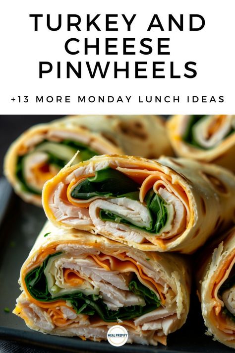 A plate of turkey and cheese pinwheels, a delicious and easy Monday lunch. Turkey And Cheese Pinwheels, Hearty Sandwiches, Cheese Pinwheels, Quick Meal Prep, Easy Lunch, Ready Meal, Easy Family Meals, Fresh Salads, Easy Lunches