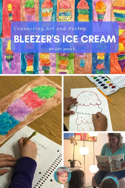 Bleezer's Ice Cream Cone Project for National Poetry Month | Art With Jenny K. Taco Baked Potato, Poetry Month Activities, Ice Cream Cone Art, Art With Jenny K, Teaching Poetry, National Poetry Month, Poetry Month, 3rd Grade Art, Arts Integration