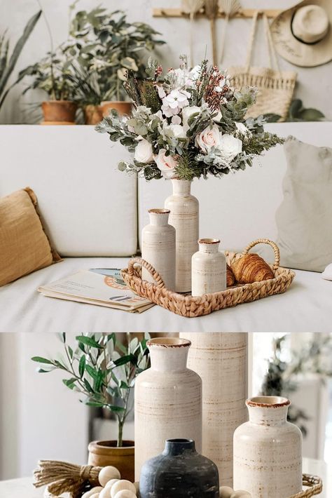 1.Our ceramic vases sets of 3 are perfect for filling with green leaves, fresh or dried flowers, Pampas grass, Pampas grass bouquet, dried eucalyptus, faux florals, stems, bouquets, and greenery for a pop of color. Perfect for your tabletop, shelf in a family room, living room, bathroom, floor corner or covered terrace, porch, bookshelf, fireplace mantel. 2. Premium Quality: Crafted 100% of ceramic with high standard process and quality control. Bookshelf Fireplace, Home Decor Modern Farmhouse, Tabletop Shelf, Room Amazon, Covered Terrace, Farmhouse Vase, Vases Ceramic, Grass Bouquet, Pampas Grass Bouquet