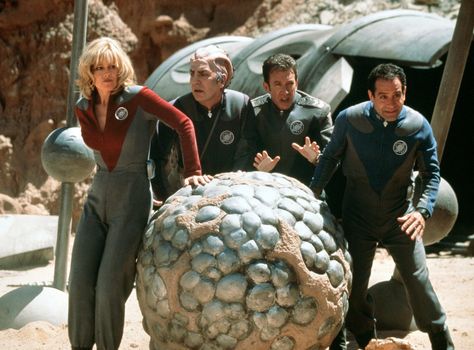 "Galaxy Quest" movie still, 1999.  L to R: Sigourney Weaver, Alan Rickman, Tim Allen, Tony Shalhoub. Alien Cute, Galaxy Quest, Tony Shalhoub, Tim Allen, Travel Film, Sigourney Weaver, Alan Rickman, John Green, Sci Fi Movies