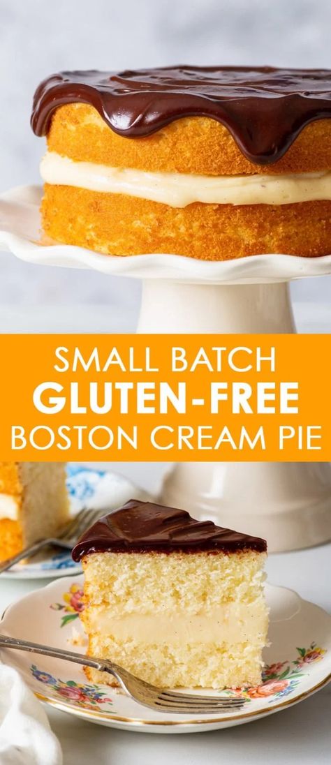 Cake Recipes Small Batch, Gluten Free Boston Cream Pie, Dessert Recipes Easy Cake, Gluten Free Boston, Exotic Desserts, Gluten Free Vanilla Cake, Gluten Free Cake Recipe, Postre Keto, Boston Cream Pie